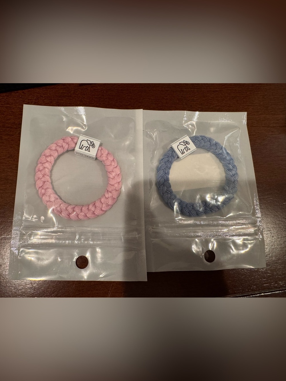 Ivory Ella Braided Kids Hair Tie/ Bracelet Multi Use one in pink and one in blue
